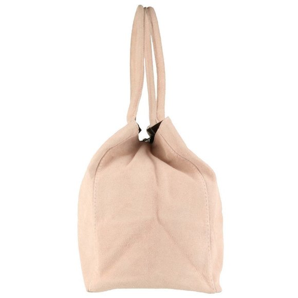 Expandable Italian Suede Leather Shoulder Bag Nude :o) - Picture 3 of 6